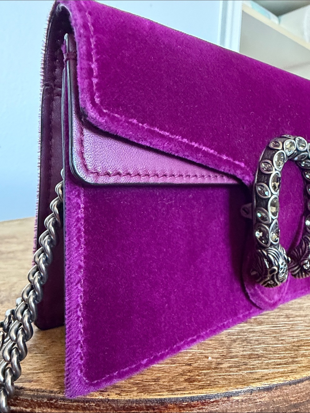 Gucci Dionysus Super Mini Purple Velvet Crystal Chain Crossbody Bag - Picture 7 of 12